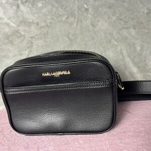 Karl Lagerfeld Paris Black Pebbled Leather Fanny Pack Crossbody Bag
